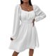 thumbnail image 1 of SAYOO Vestido de primavera para mujer, vestido de cintura alta fruncido con cuello cuadrado liso de manga larga, trajes hasta la rodilla con lazo en la cintura para mujer SAYOO  moda, 1 of 6