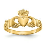 14k Yellow Gold Polished Women's Heart Claddagh Ring Size 7