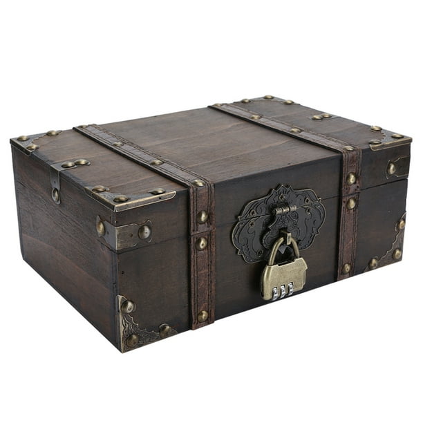 boîte de rangement de bijoux vintage en bois avec serrure codée