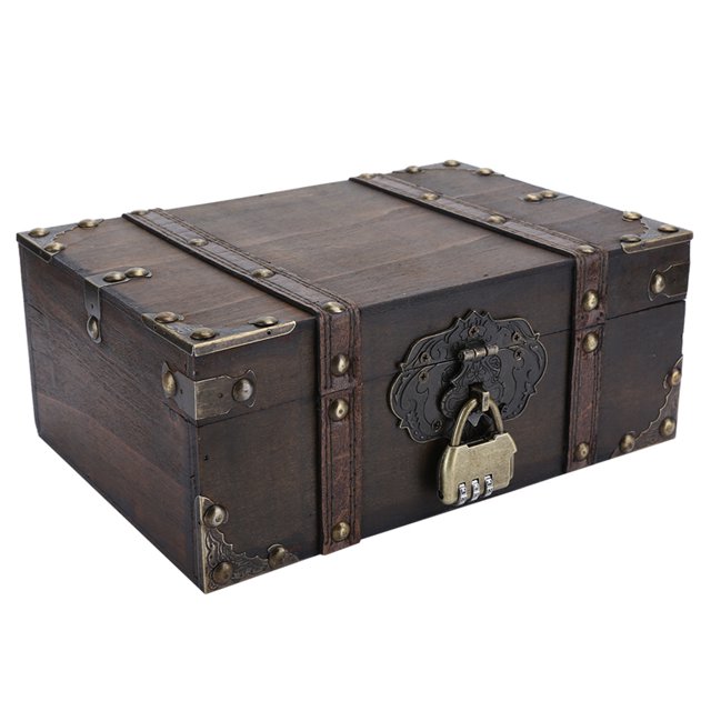 Treasure Box, Sturdy Perfect Pure Hand Inlay Strong Vintage Wooden Jewelry Box Large Capacity With Lock For Home Decoration 6282-2302GK10 Grey + Lock