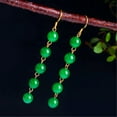 thumbnail image 2 of K-KED A Pair Jade Chrysoprase Beads Gemstone Earrings Ear Wire 18k Ear Hook Women, 2 of 5