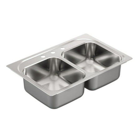 Series Stainless Steel Drop - moen g222133 2200 series 22 gauge double bowl drop in sink, stainless steel
