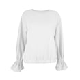 thumbnail image 2 of ClodeEU Women's Crew Neck Elastic Waist Cropped Sweatshirt,Ruffle Flare Long Sleeve Casual Pullover Tops ,Women's Plus S, 2 of 7