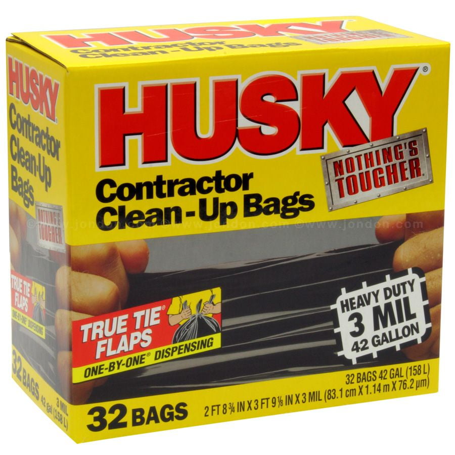 42 Gal HUSKY Disposable Heavy Duty Strong Clean-Up Trash Bags Liner 32-Case 