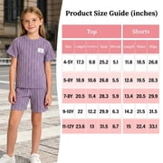 Jolyshlid Girls Summer Outfits 6 Pcs Tie-dye Heart Print Casual Short Sleeve Tee Tops and Dolphin Shorts Set Pink Grey Purple 9-10 Years