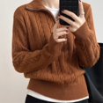 thumbnail image 7 of Women's Sweaters Womens Fall Tops Notched Collar Zip Front Knit Sweater Pullover Long Sleeve Casual Loose Fit Solid Color Top for Autumn Winter, 7 of 7