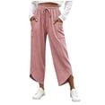 thumbnail image 3 of Women Striped Cropped Capri Pants Sevevn Drawstring Elastic Waist Irregular Hem Casual Trousers With Large Side Pockets, Multi‑Color Options For Summer Daily Wear, 3 of 6