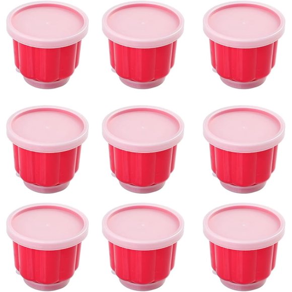 AVEKI 9 Pcs Moules à Pouding, Moules à Crème Anglaise avec Couvercle Moules à Dessert en Plastique, Tasses Réutilisables pour Gelée, Gélatine, Crème Glacée B0514
