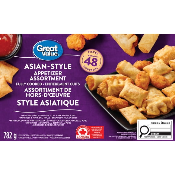 Great Value Frozen Asian-Style Assortment Appetizers, 48 Pieces, 782g