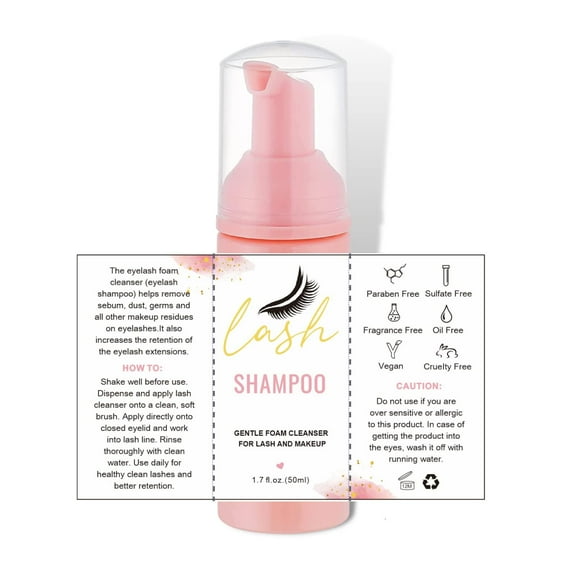 Etiquetas adhesivas de champú para pestañas, 50 unidades, para extensiones de pestañas en forma de botella