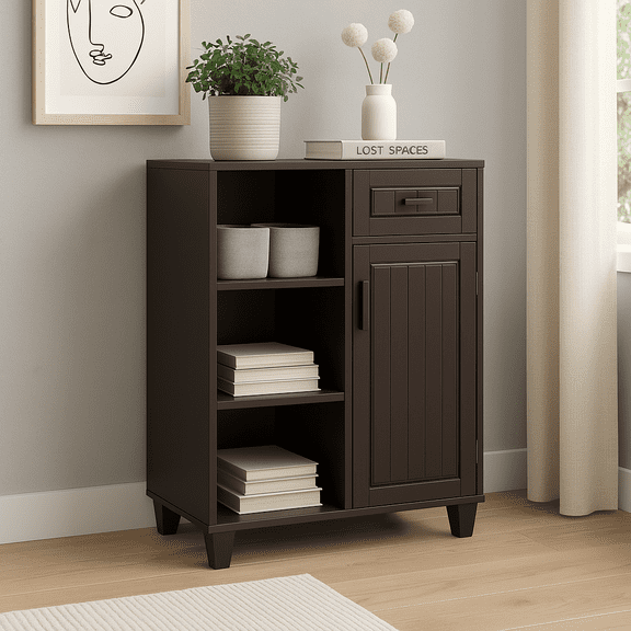 Teamson Home Catalina Wooden Mixed Storage Freestanding Floor Accent Cabinet with Drawer and Adjustable Shelves