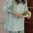 thumbnail image 4 of Busydd Pajamas for Women Set Short Sleevel Round Neck Top Built in Bra and Shorts Two Piece Sets for Women Summer Casual Plain Loungewear Set Comfy Breathable Cotton Sleepwear, 4 of 5
