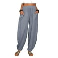 thumbnail image 7 of Women Summer Pull On Pants Casual Loose Cotton And Linen Solid Color High Waist Beach Trousers Tapered Pants with Pockets, 7 of 7