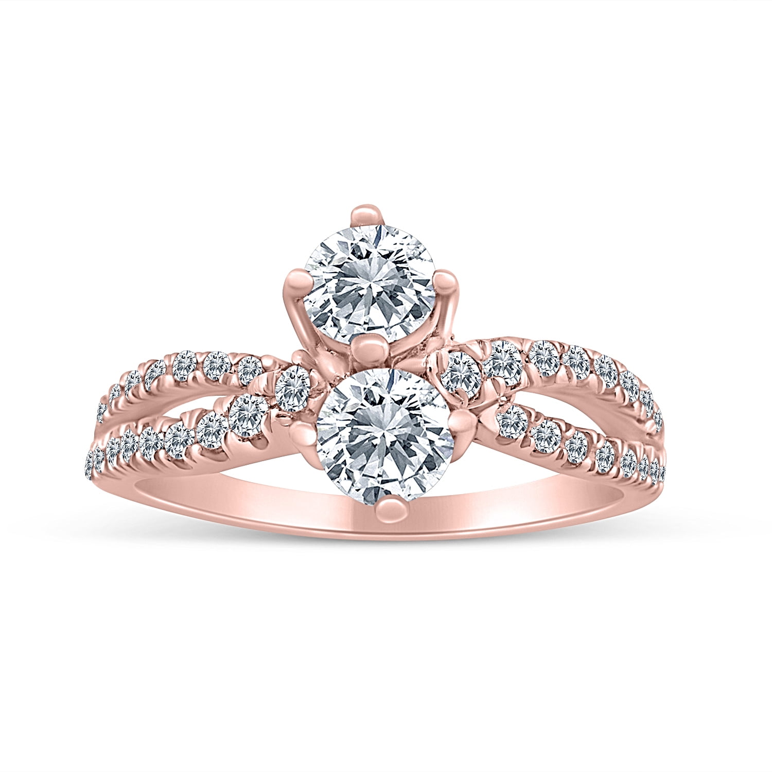 1.00ctw Diamond Two Stone Ring in 10k Rose Gold (G-H, I2-I3, 1.00ctw)