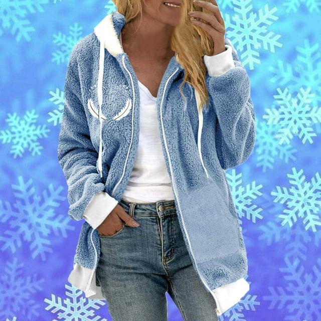 Vestes pour Femmes Décontractées Mode Automne Chandail à Fermeture Éclair Col en V Manches Longues Blouse à Capuche Chandail en Molleton Veste d'Automne en Liquidation