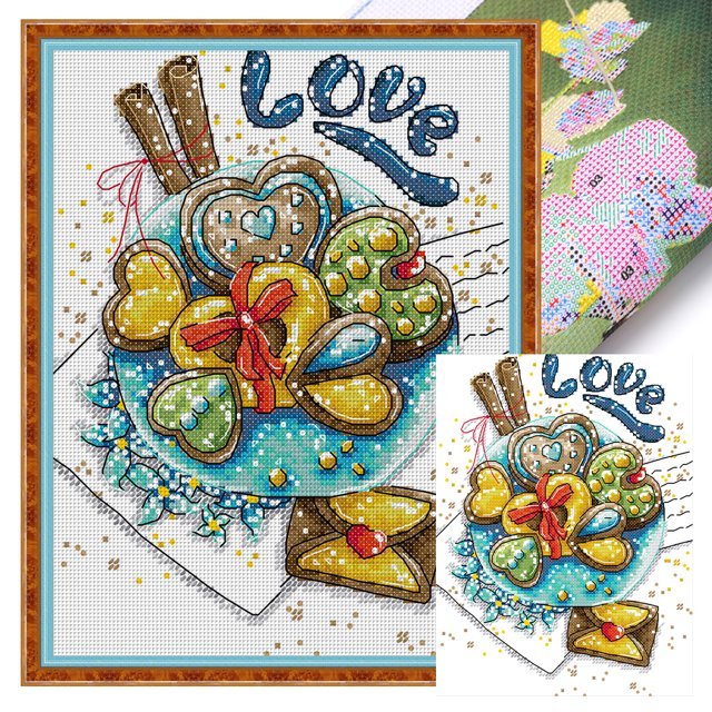 Kit Punto Cruz FLhrweasw Pastelería Impreso hilo algodón ecológico Bordado 14CT 20x27cm