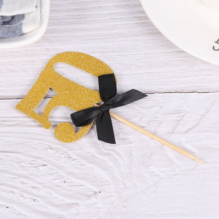 TEHAUX 20pcs Gold Bowknot Cupcake Toppers Glitter Number 50 Cake Decor Paper Birthday Cake Picks Party Favors