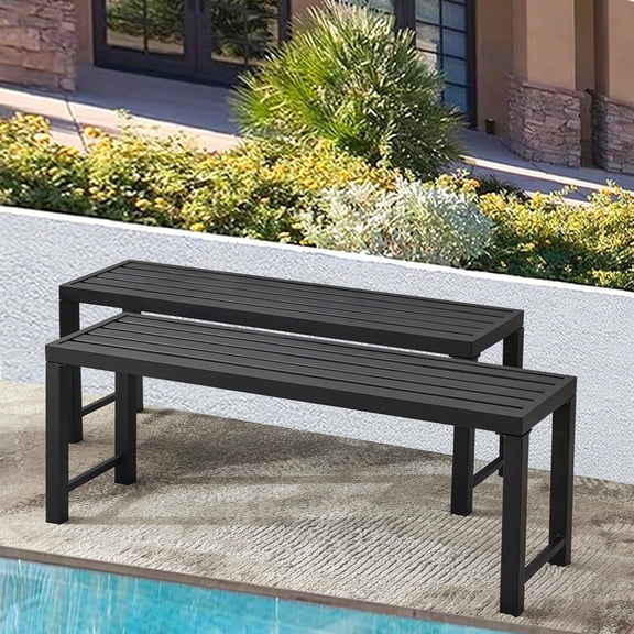 Black Outdoor Bench, Outdoor Metal Backless Bench Set of 2, 46" Patio Garden Bench for Outdoor, All Wheather Outdoor Bench for Garden, Backyard, Porch, Black