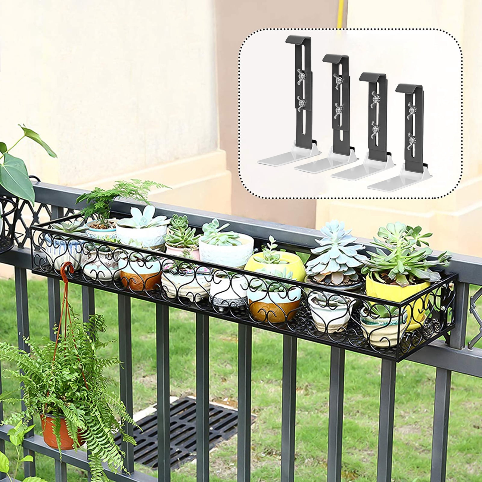 Sylvtty 4 Pcs Window Box Brackets Heavy Duty Flower Box Brackets Adjustable Balcony Planter Holder for Deck Railing Balconies Window Box