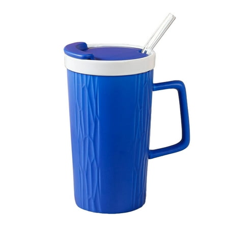 

Blue Single Cup With Straw Drinkware Ceramic Kitchen Supplies Coffee Mug