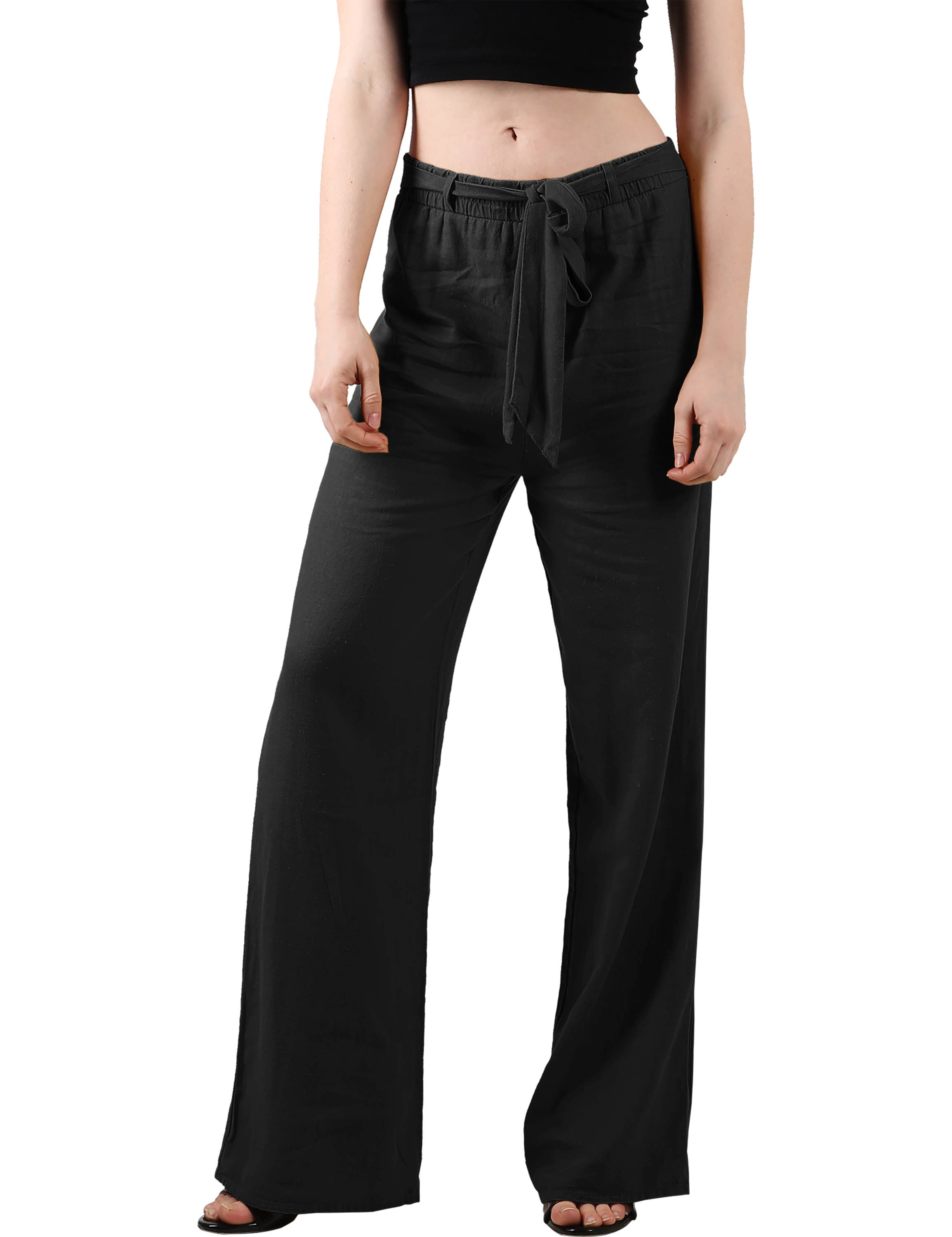 Ma Croix Womens Palazzo Linen Pants with Elastic Tie-Waist - Walmart.com