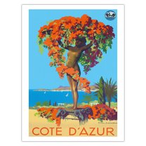 Côte d'Azur France - French Riviera - Chemins de fer de Paris-Lyon-Méditerranée Railway (PLM) - Vintage Travel Poster by Julien Lacaze c.1935 - Bamboo Fine Art 290gsm Paper Print (Unframed) 24x32in