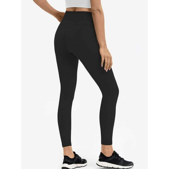 Chiclily Womens High Waist Black Leggings, 24" Inseam, Ankle Workout Yoga Pnats with Back Pockets, Size L