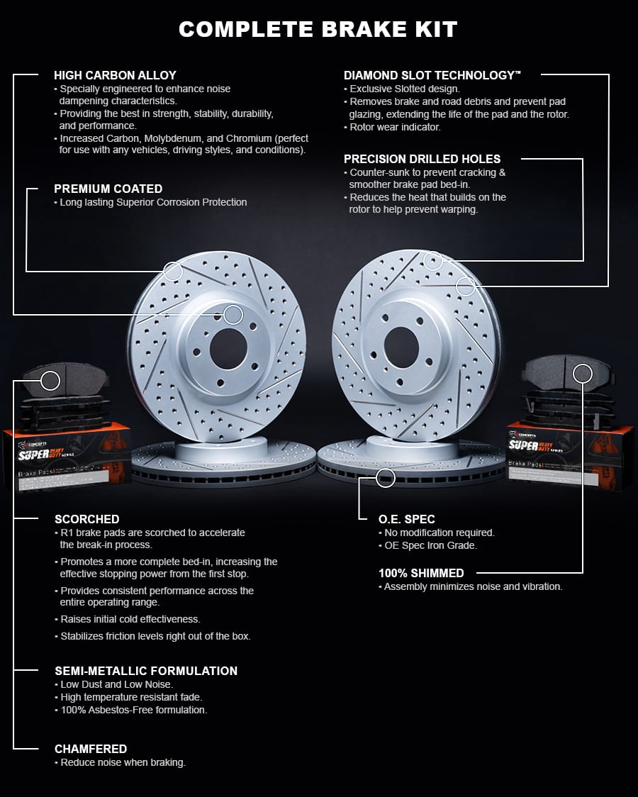 R1 Concepts Front Rear Brakes and Rotors Kit |Front Rear Brake Pads| Brake Rotors and Pads| Super Duty Brake Pads and Rotors  WBXN2-40048