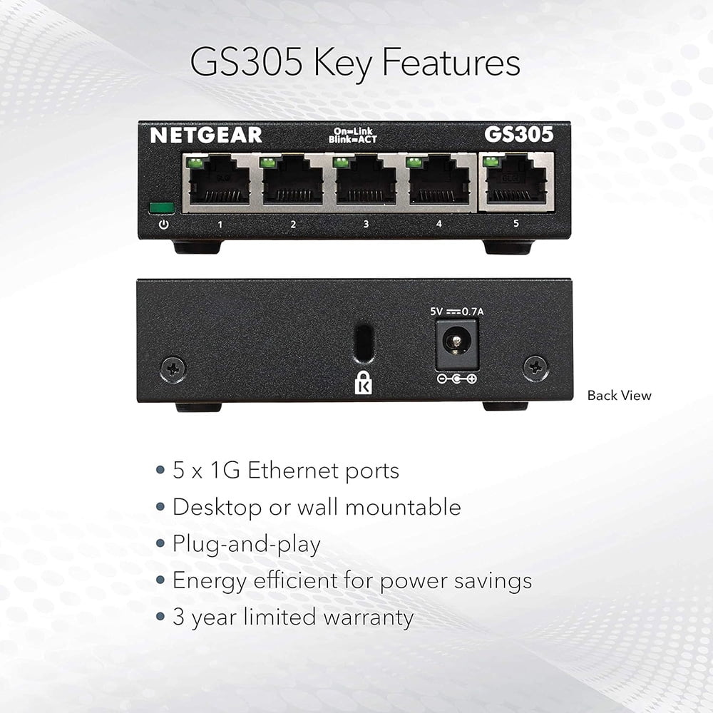 Netgear 5-Port Gigabit Ethernet Unmanaged Essentials Switch (GS305)