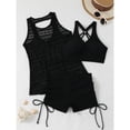 thumbnail image 5 of Women's Sheer Mesh Tankini Set Three Piece Swimsuit Side Drawstring Swim Shorts for Modest Coverage Breathable Comfortable Beachwear Black M, 5 of 5