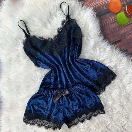 

Cotonie New Women Sexy Lingerie Camisole Bow Shorts V-Neck Tops Velvet Pajamas Sleepwear