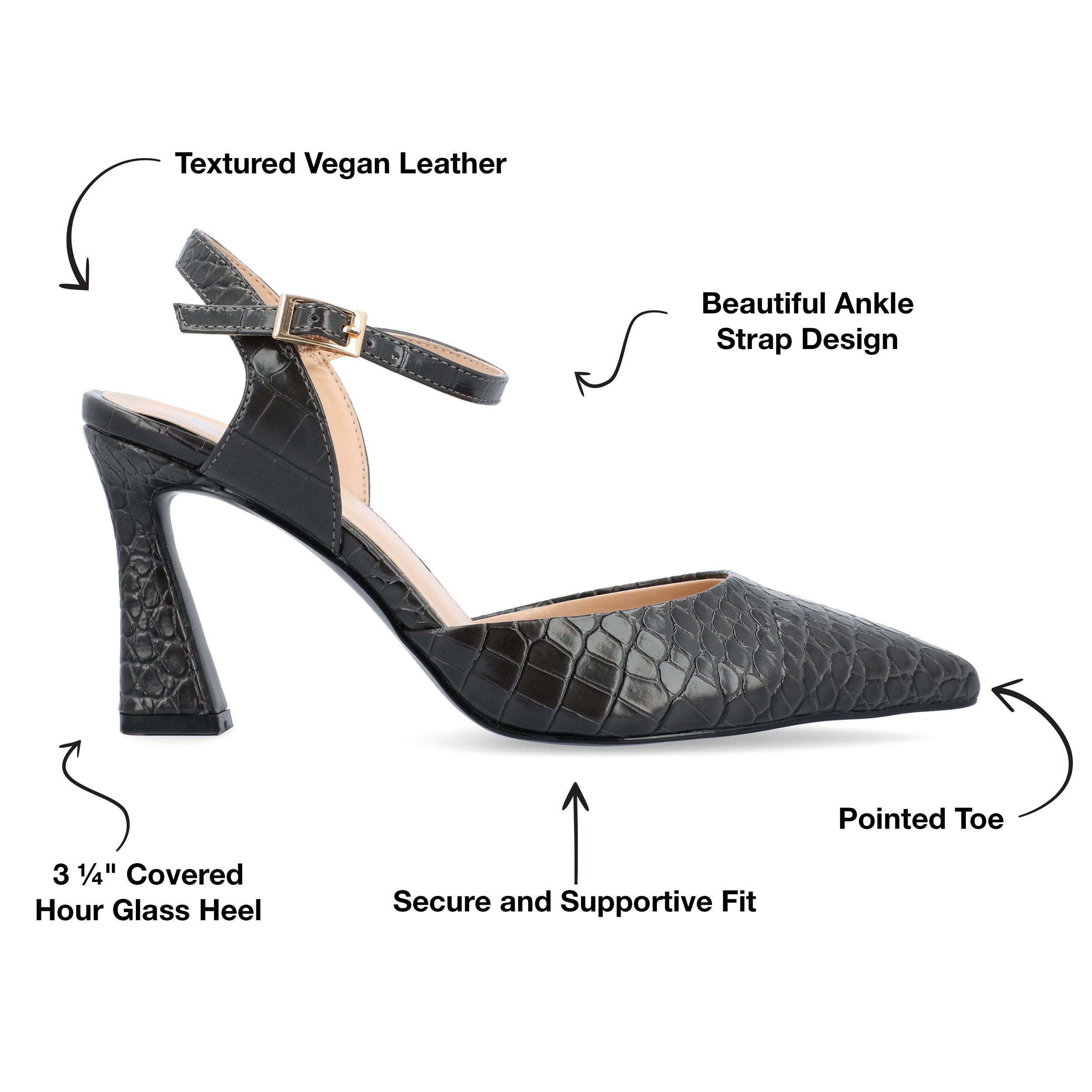 Journee Womens Nixey Croco Texture Buckle Pointed Toe Pumps, Widths Available