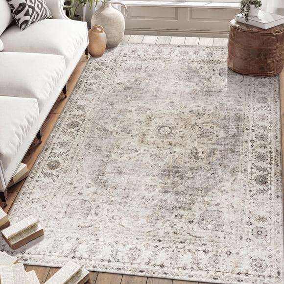 ReaLife Rugs Tapis Lavable en Machine - Salon Chambre Salle de Bain Cuisine Entrée Bureau - Rembourré à Poils Courts Résistant aux Taches Premium - Boho Farmho