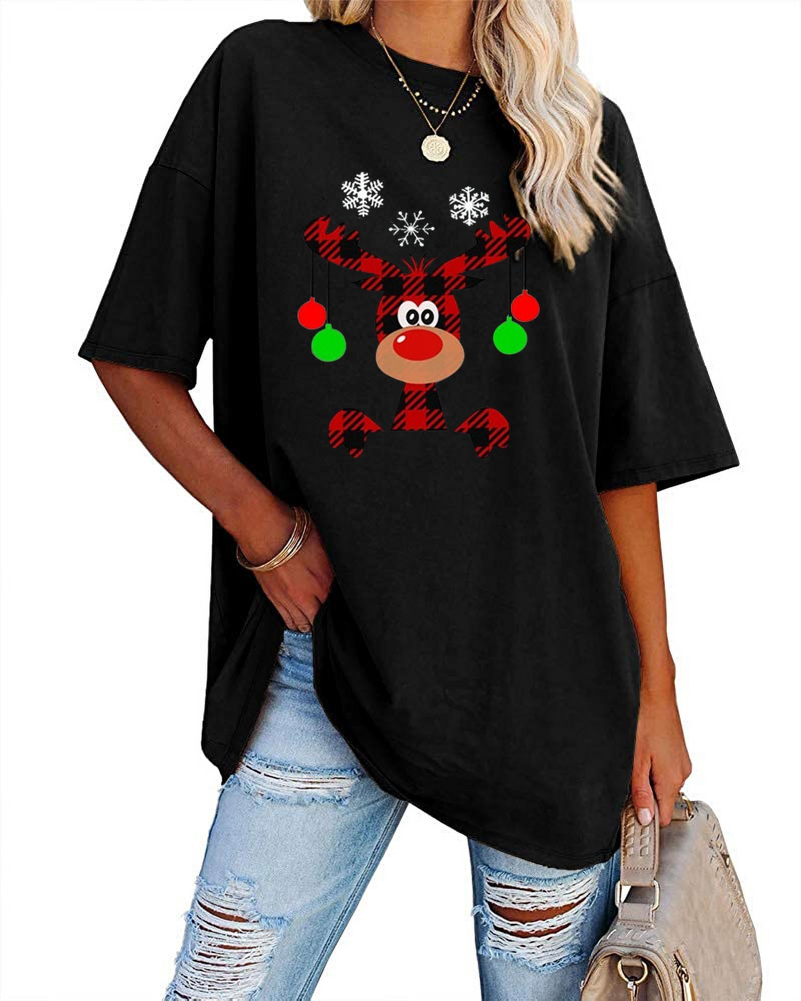 Sherrylily Women Christmas T Shirts Loose Print Oversized Tops S2XL