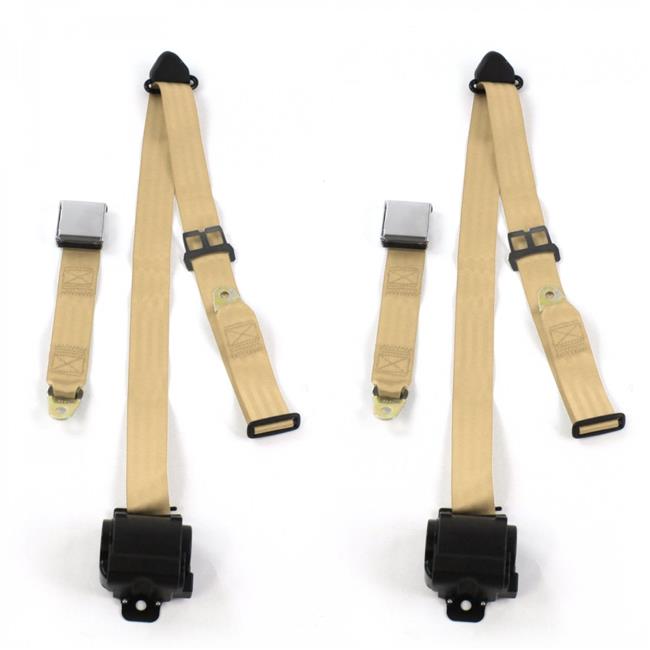 Airplane 3 Point Tan Retractable Bucket Seat Belt Kit with 2 Belts for 19661970 Ford Falcon