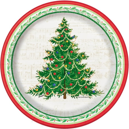 Classic Christmas Tree Paper Dessert Plates, 7in,
