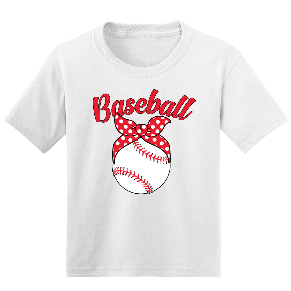 Wild Bobby, Cute Baseball Ribbon Gift Sports Girls Graphic Youth T-Shirt, White, Medium, Girl's