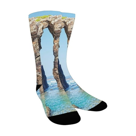

Seaside Decor Old Rocky Stone Arches on Spanish Seacoast Summer Light Nature Scenery de Mediterranea Custom Socks for Women