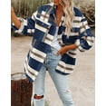 thumbnail image 6 of Womens Casual Plaid Button Down Long Sleeve Shirts Flannel Shacket Jacket Coats Button Down Pocketed Coats Shacket, 6 of 6