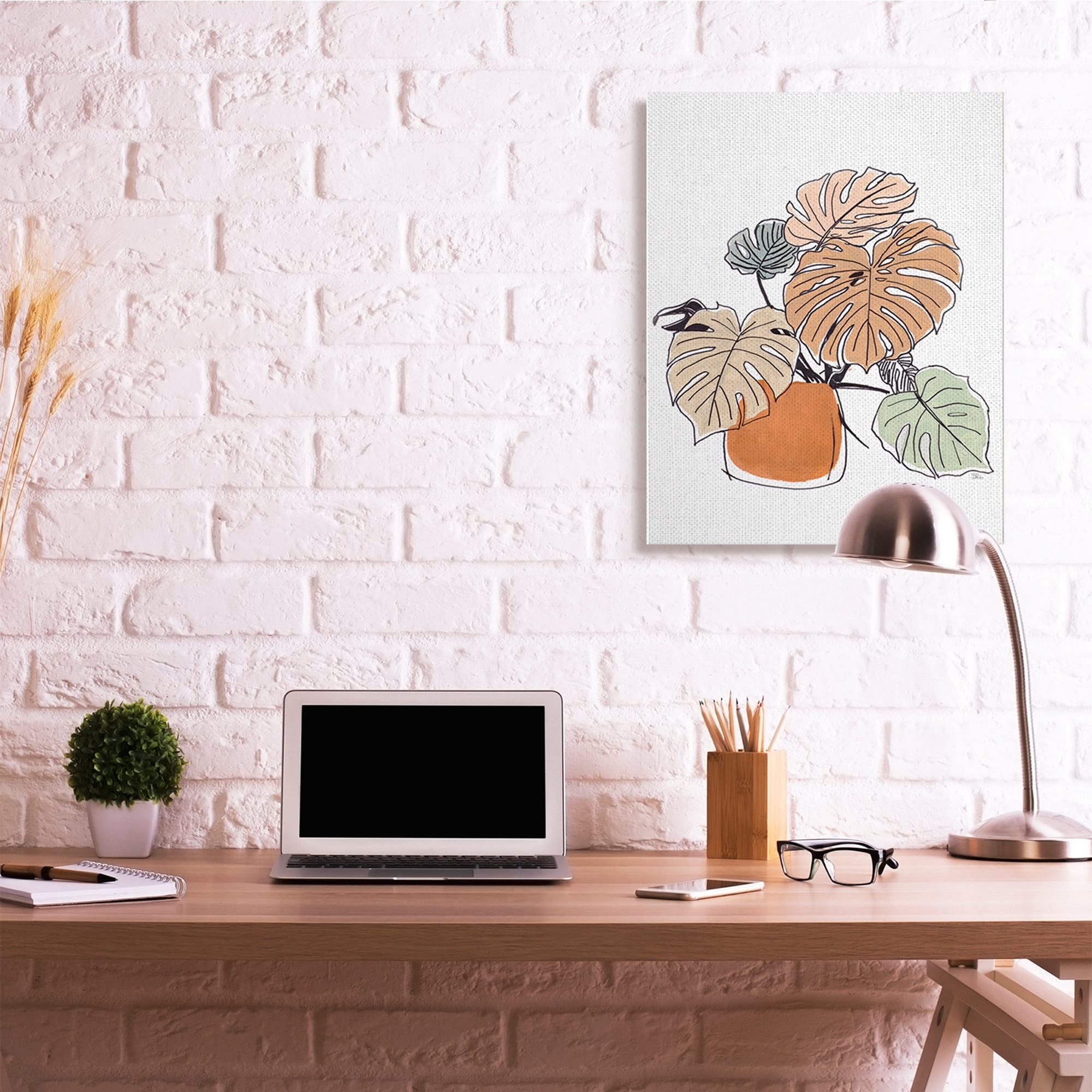 Stupell Industries Playful Monstera Leaves Tropical House Plant Botanical & Floral Painting Gallery Wrapped Canvas Art Print Wall Art, 30 x 40