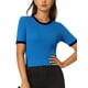 thumbnail image 1 of INSPIRE CHIC Blusa de punto ajustada de cuello redondo con contraste de color y mangas cortas XL Azul, 1 of 6