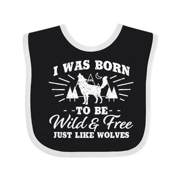Inktastic I Was Born to Be Wild and Free with Wolf and Mountains Boys or Girls Baby Bib