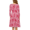 thumbnail image 3 of Renewold Bow Long Sleeve Women Dresses Casual Valentine's Day Flowy Swing Shift Dresses Outdoor Vacation Play Skater Twirl Dress Elegant Dress Size L, Pink, 3 of 7