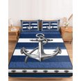 thumbnail image 2 of Cal.King Size Fitted Sheet Set - Navy Blue Anchor 3 Piece Bedding Sets 16" Deep Pocket Fitted Sheet with 2 Pillowcases, Nautical Summer Beach Coastal Ocean Brushed Microfiber Hotel Luxury Bed Sheets, 2 of 9