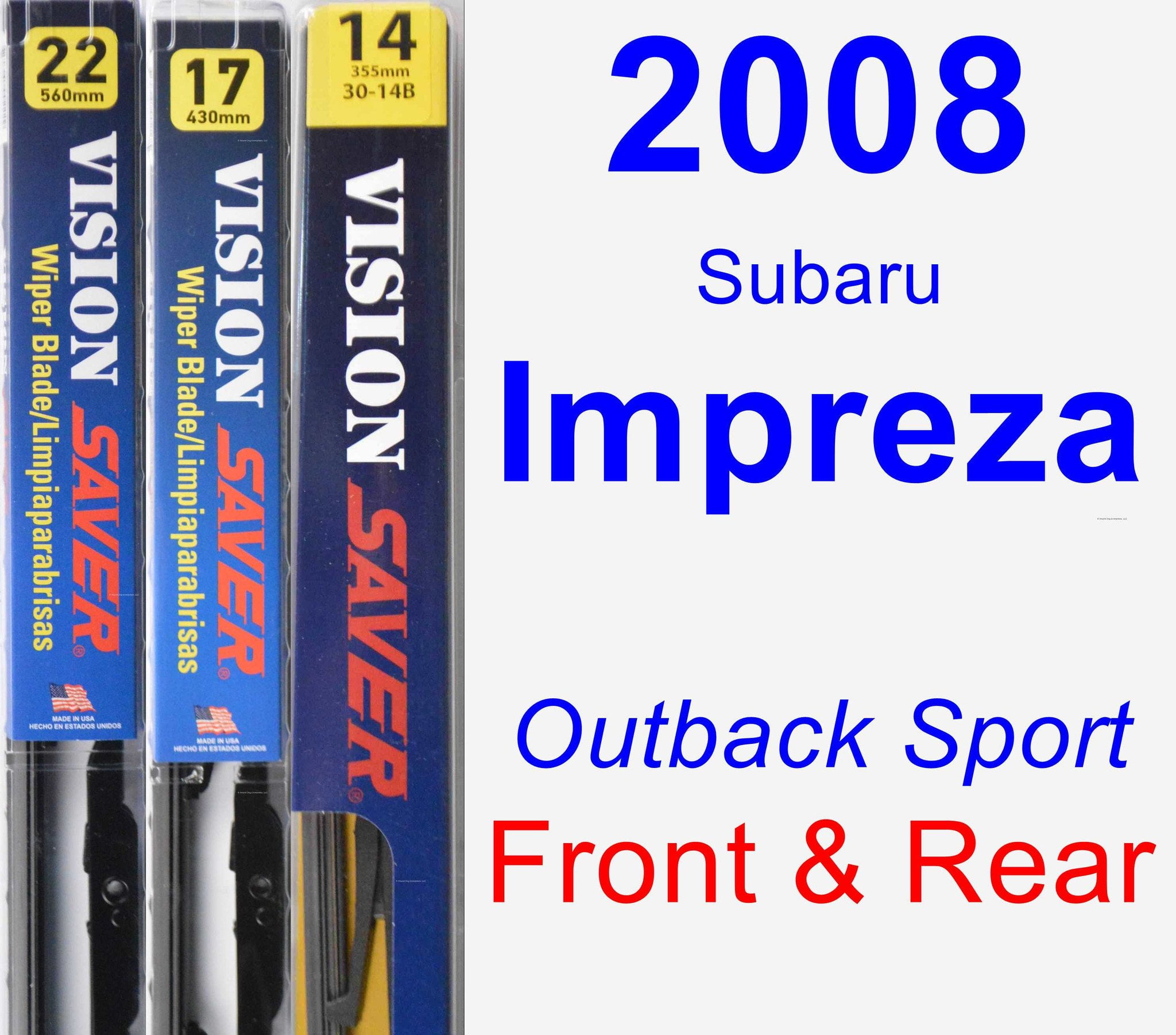 2008 Subaru Impreza (Outback Sport) Wiper Blade Set/Kit (Front & Rear