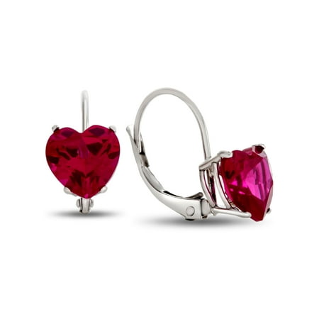 Heart Shaped Ruby Earrings - Finejewelers 7x7mm Heart Shaped Created Ruby Lever-back Earrings in 14 kt White Gold