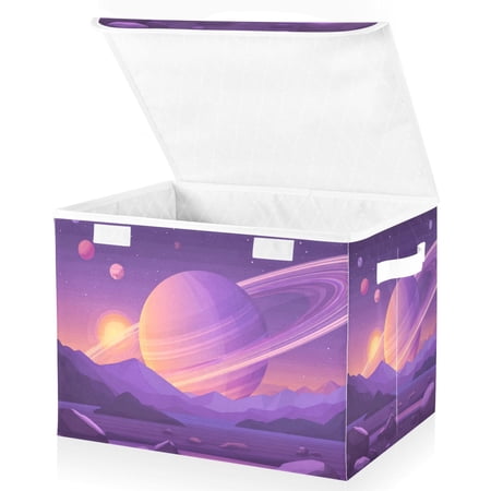 Foldable Fabric Storage Bin With Handle Collapsible Basket Box Storage With Lid Organizer An Alien Planet