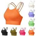 thumbnail image 5 of Xfvqtps Womens Longline Sports Bra Strappy Padded Workout Top Double Layered Crop Tank Tops Orange, 5 of 5