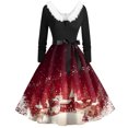 thumbnail image 2 of Women's Fashion V-Neck Casual Slim Christmas Printed Long Sleeve Hair Collar Dresses for Elegant Holiday Events and Parties,Red,L, 2 of 6