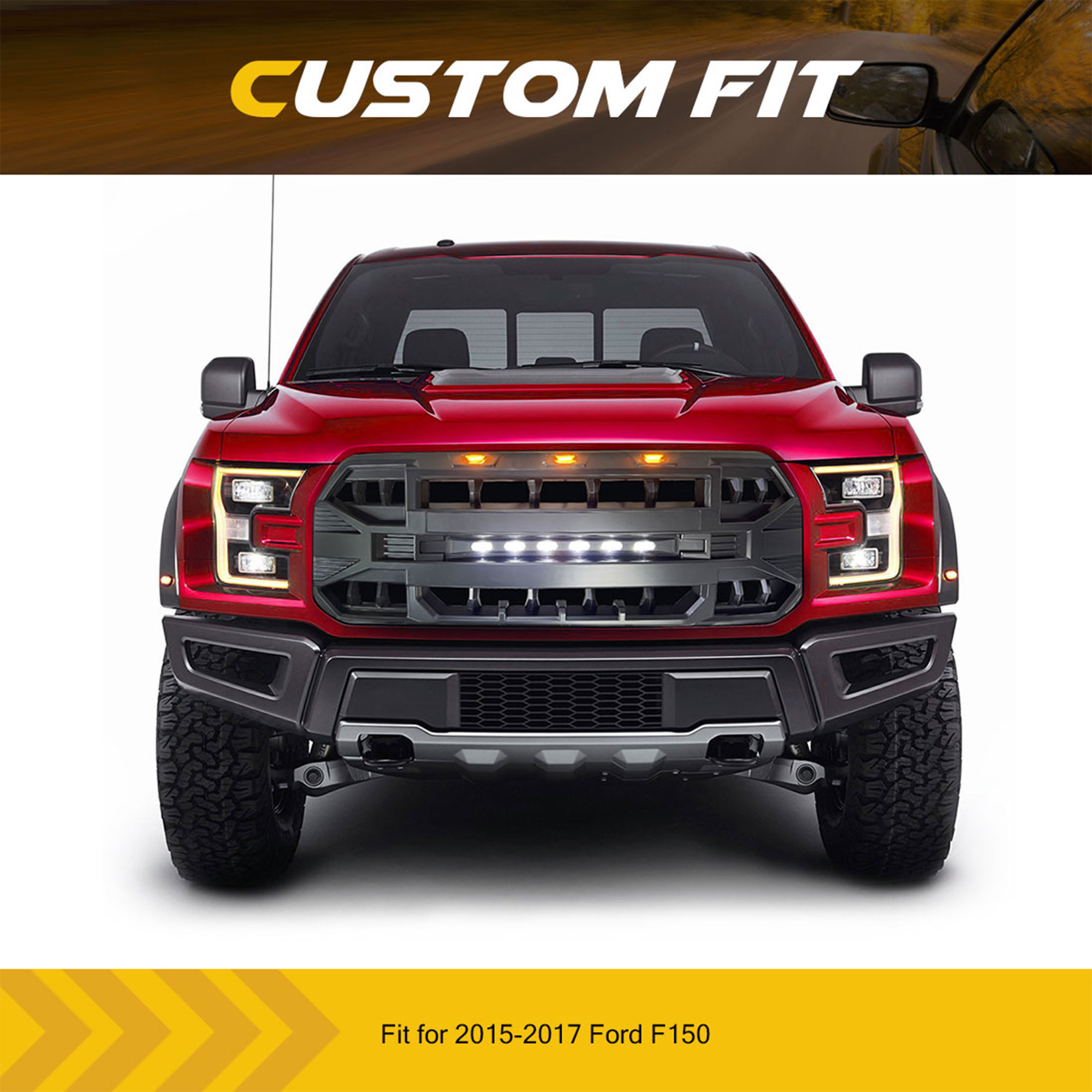 AMERICAN MODIFIED Armor Grille Compatible with 2015-2017 Ford F150, Black
